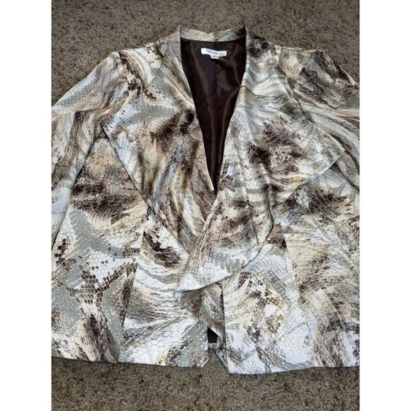 DRESSBARN Snakeskin Drape Front Open Blazer Jacket Career Office Business Lux L - Picture 4 of 9